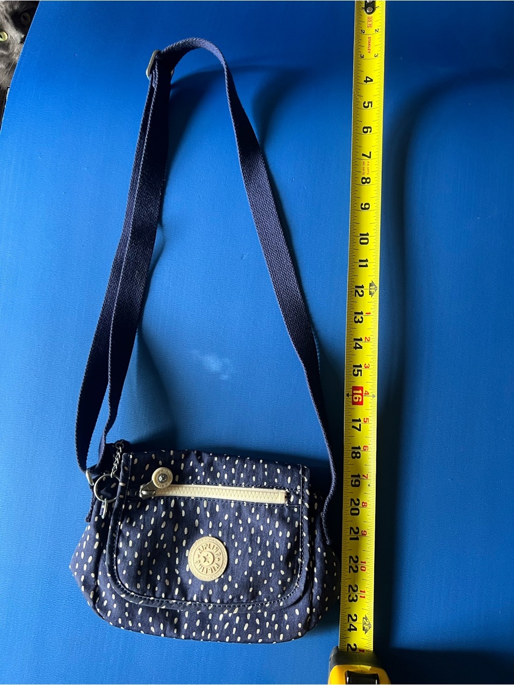 Kipling Navy Polka Dot Crossbody with Cream Trim. - Picture 10 of 11